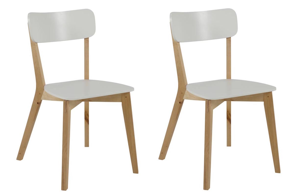 Silla de diseo madera y lacado blanco lote de 2 LAENA