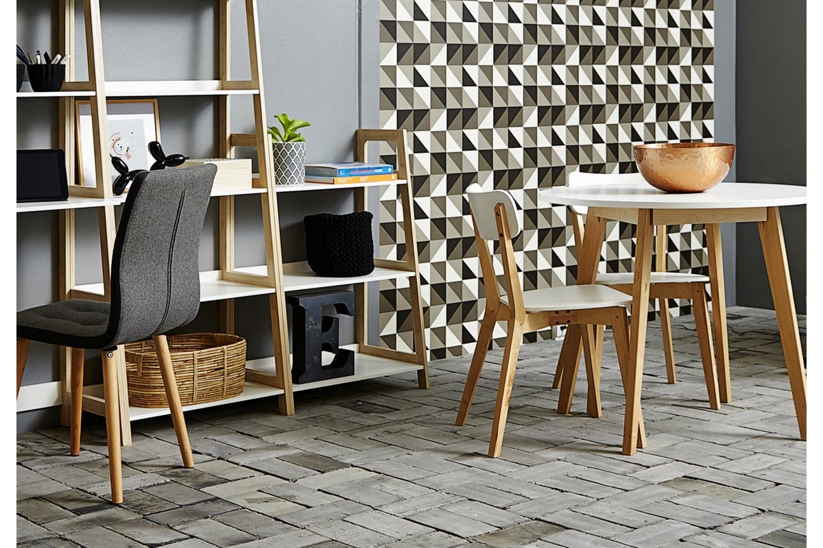 Silla de diseo madera y lacado blanco lote de 2 LAENA