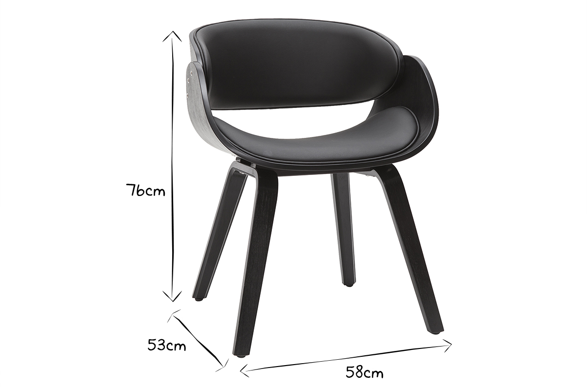 Silla BENT negra en ngulo 3/4, dimensiones 76x58x53 cm, negro y blanco.