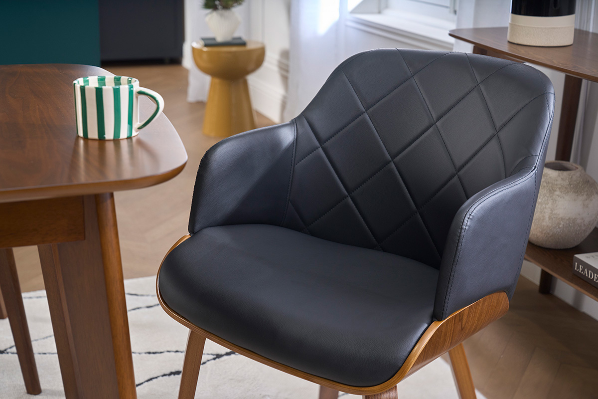 Silla de dise�o negra con nogal LUCIEN