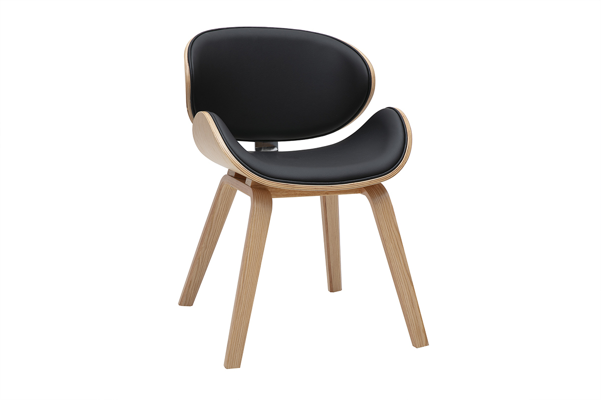 Silla de diseo negra y madera clara WALNUT