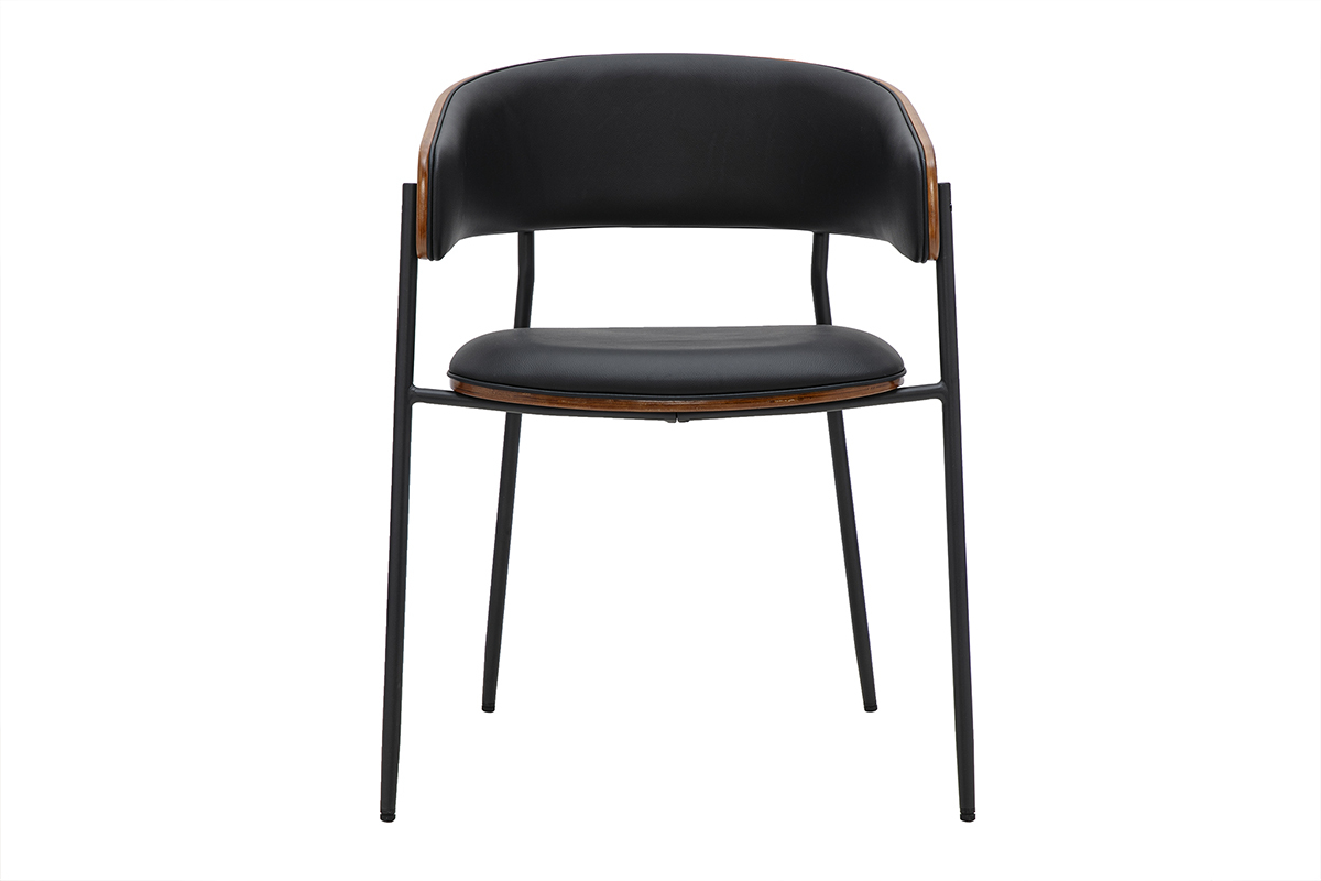 Silla de dise�o negra y madera oscura DANTE vista de frente con respaldo envolvente