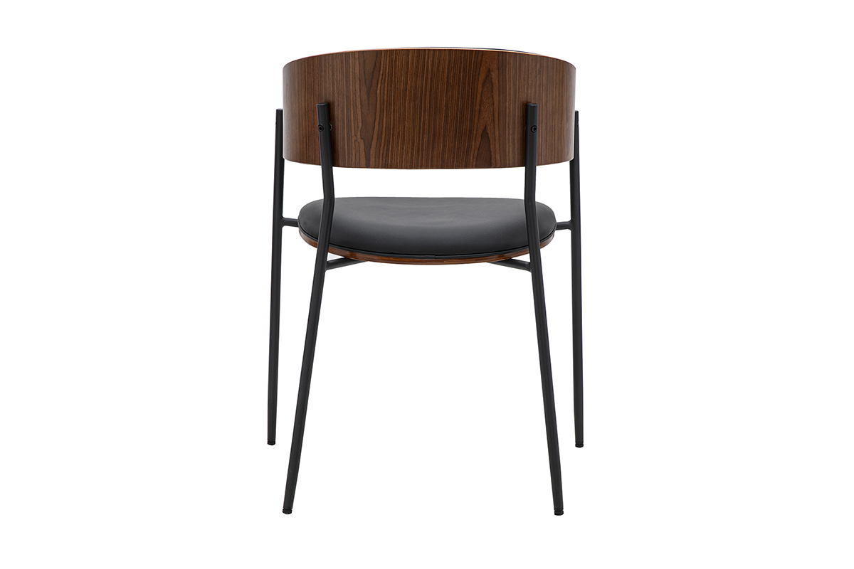 Silla DANTE vista desde atr�s, dise�o negro y madera oscura, con estructura de metal y asiento de poliuretano.