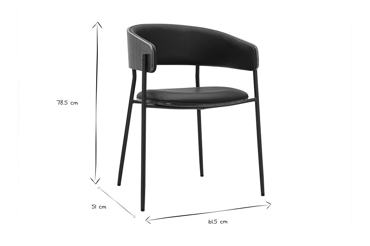 Dimensiones de la silla de dise�o DANTE en negro y blanco, 78,5 cm de altura, 51 cm de profundidad y 61,5 cm de ancho.