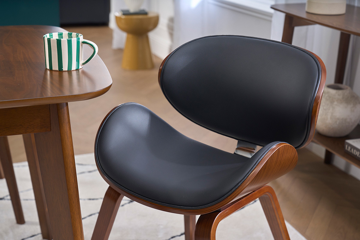 Silla de dise�o negra y madera oscura WALNUT