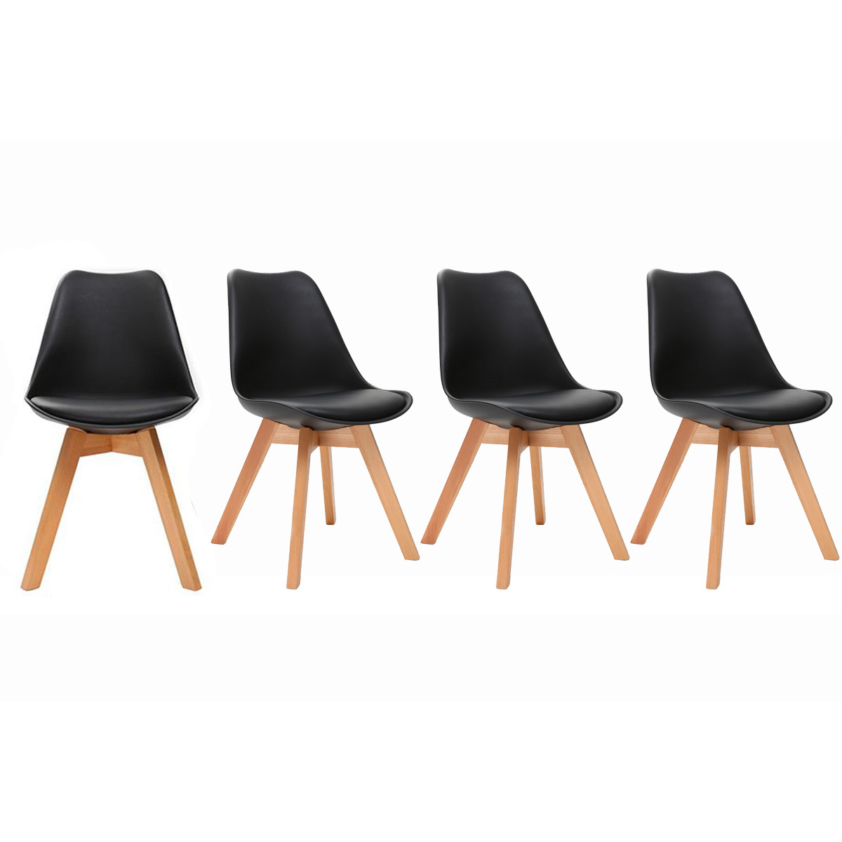 Silla de diseño negro lote de 4 PAULINE