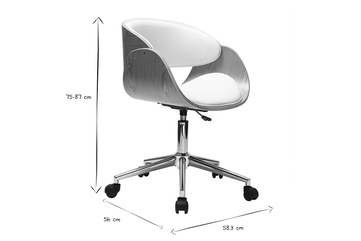 Silla de escritorio blanco y madera clara con ruedas BENT