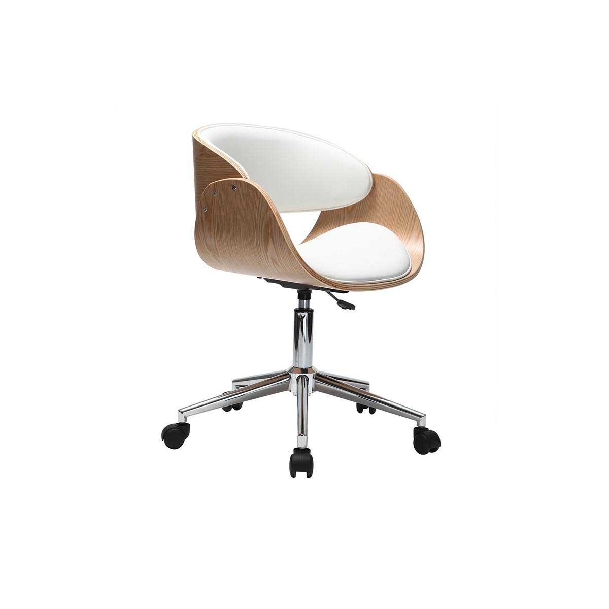 Silla de escritorio blanco y madera clara con ruedas BENT