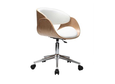 Silla de escritorio blanco y madera clara con ruedas BENT