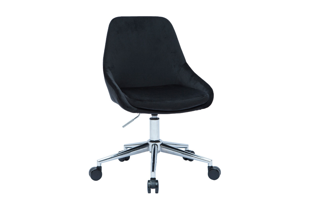 Silla de escritorio de dise�o ajustable 360� de terciopelo negro y acero cromado HOLO