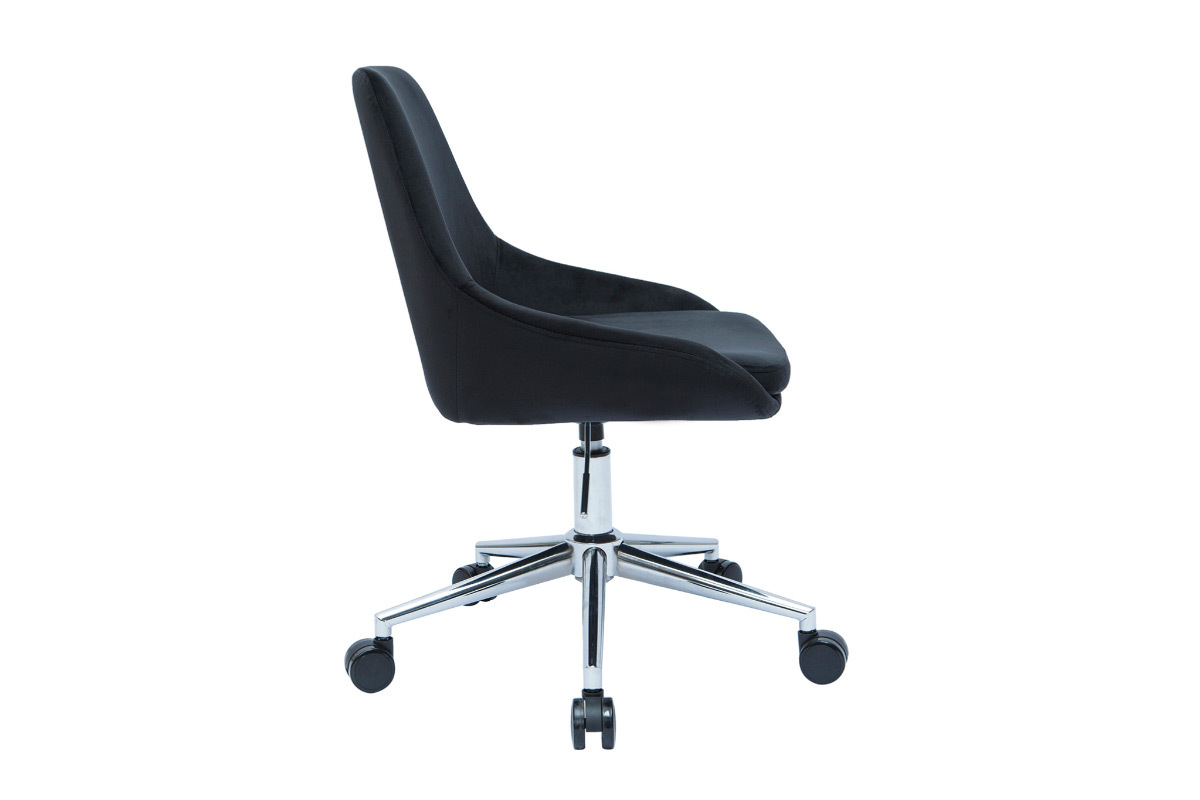 Silla de escritorio de dise�o ajustable 360� de terciopelo negro y acero cromado HOLO