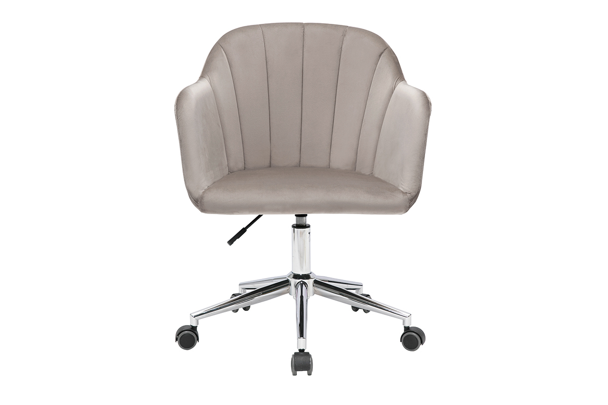 Silla de escritorio de diseo con ruedas, terciopelo color topo y metal cromado MILLY