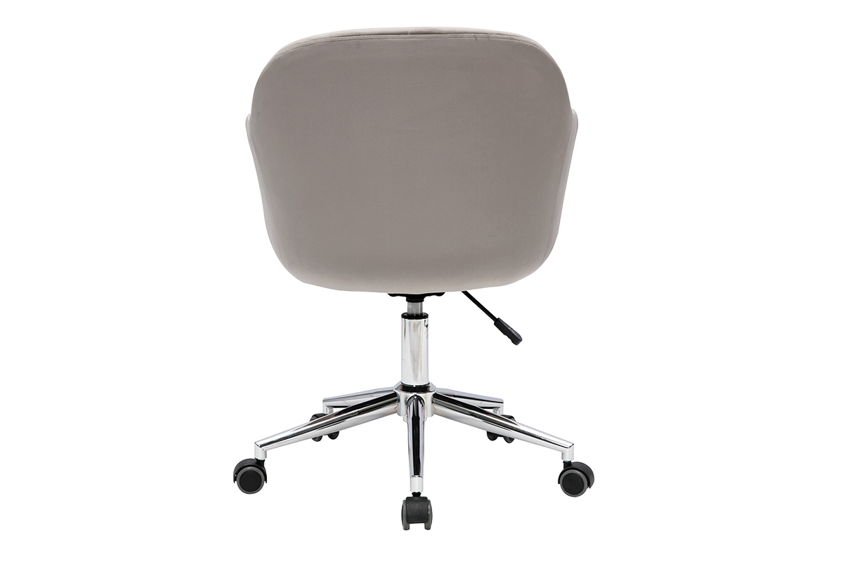 Silla de escritorio de diseo con ruedas, terciopelo color topo y metal cromado MILLY