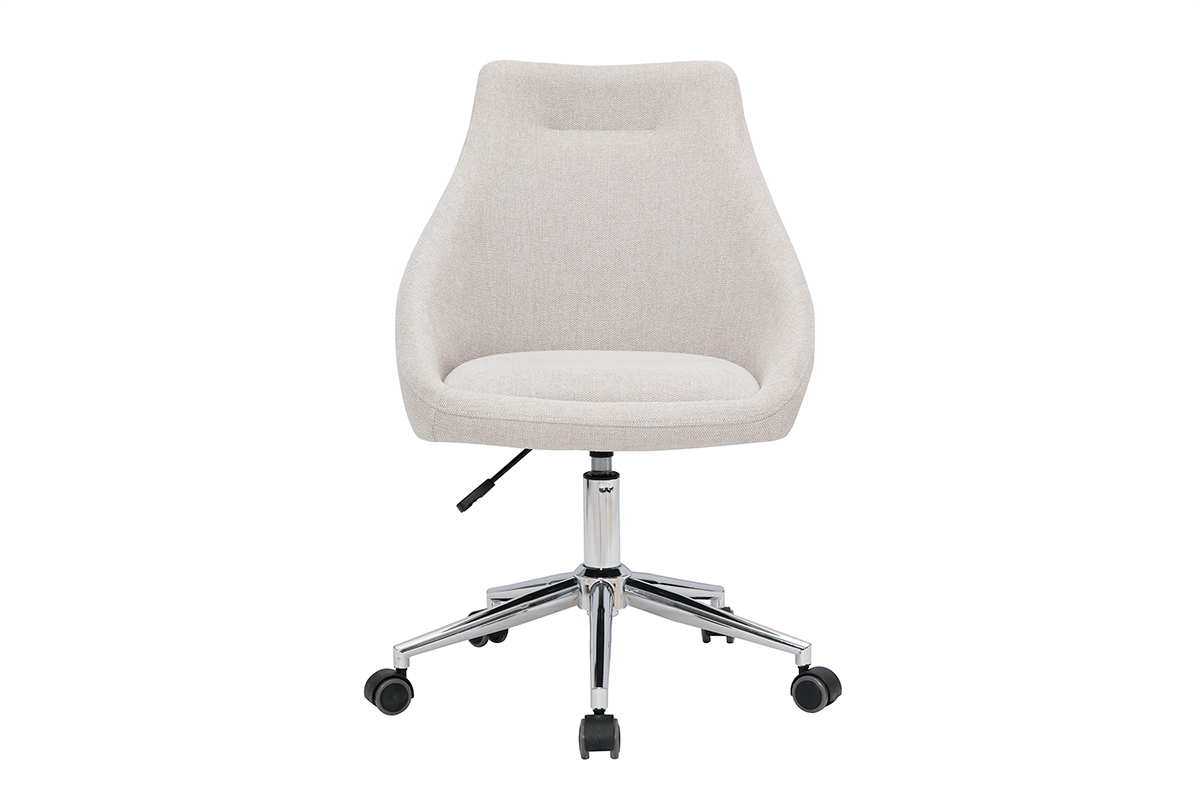 Silla de escritorio de diseo con tejido beige efecto aterciopelado texturizado y acero cromado BOOMER