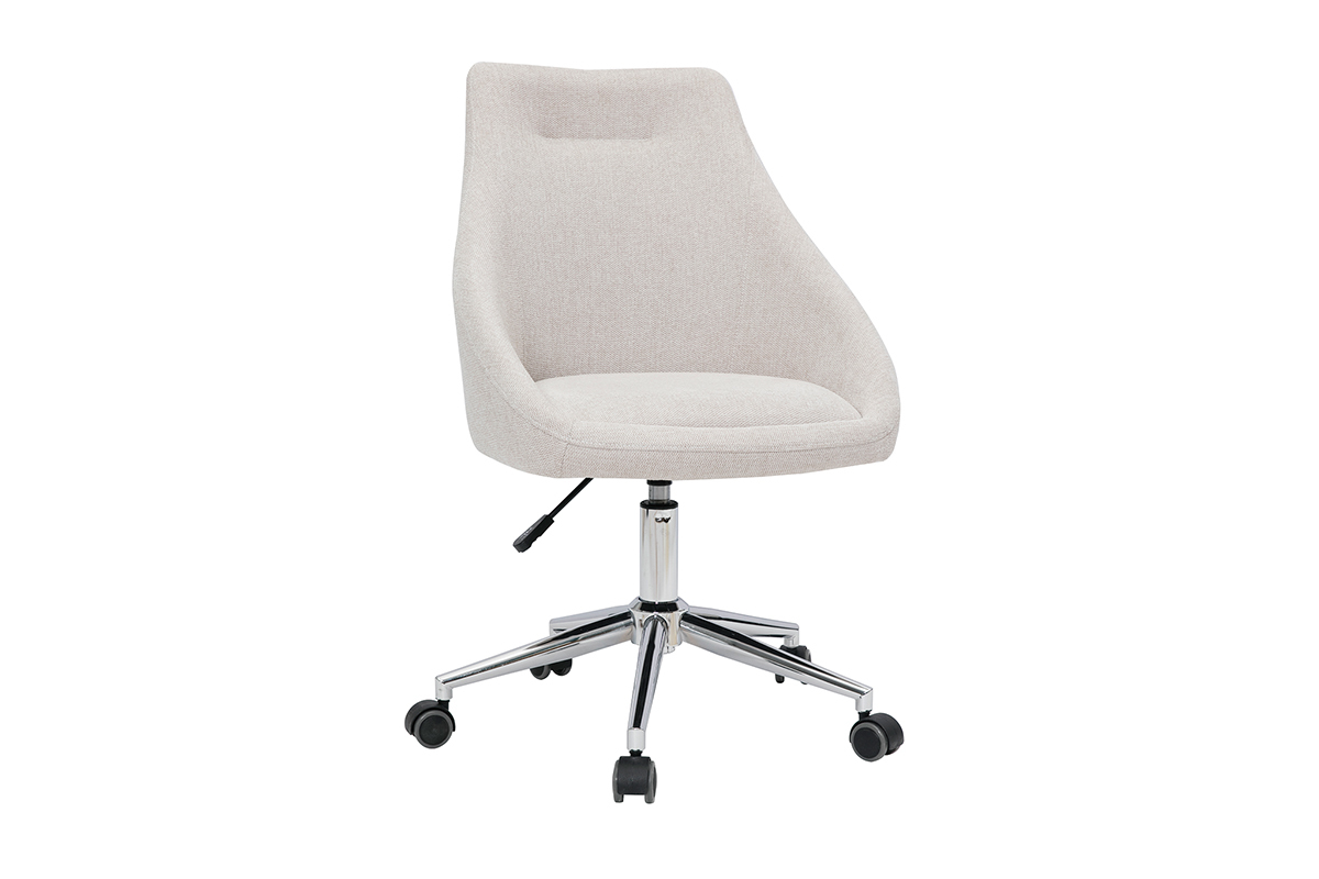 Silla de escritorio de diseo con tejido beige efecto aterciopelado texturizado y acero cromado BOOMER