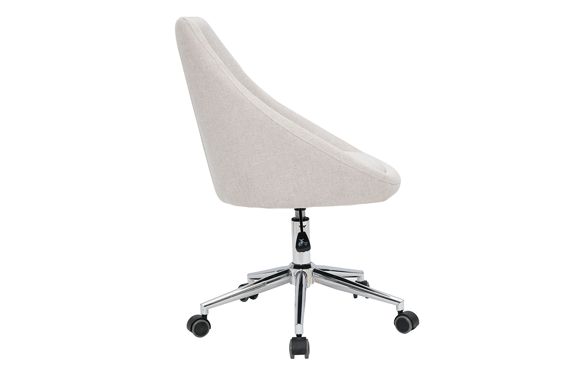 Silla de escritorio de diseo con tejido beige efecto aterciopelado texturizado y acero cromado BOOMER