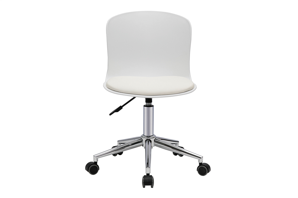 Silla de escritorio de diseo de polipropileno blanco y metal cromado con ruedas ARISTA