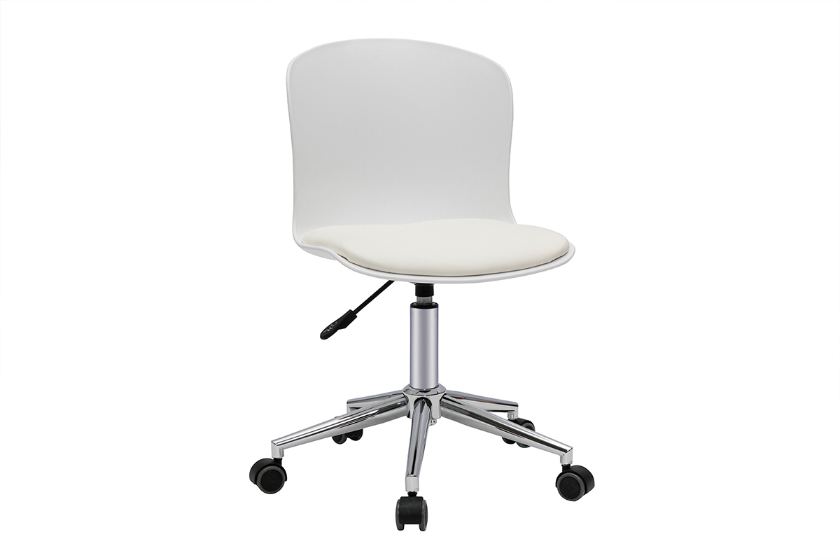 Silla de escritorio de diseo de polipropileno blanco y metal cromado con ruedas ARISTA