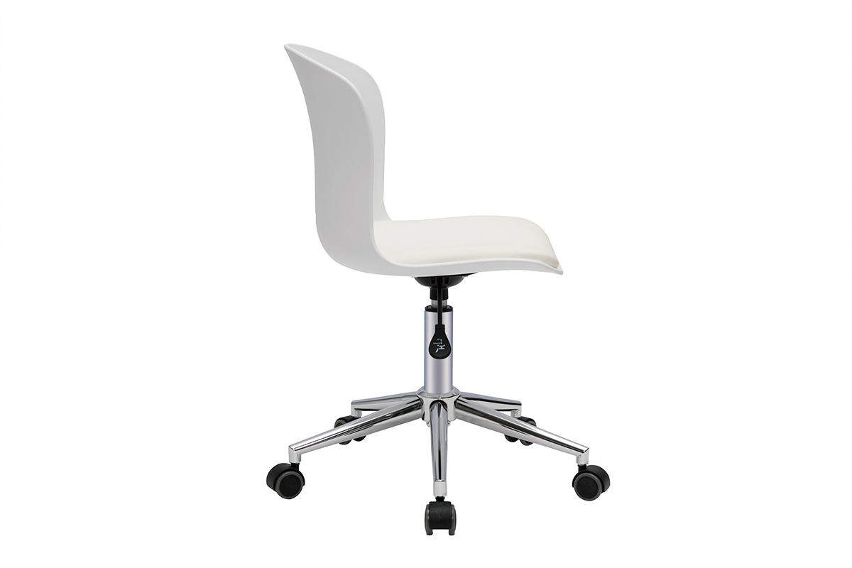 Silla de escritorio de diseo de polipropileno blanco y metal cromado con ruedas ARISTA