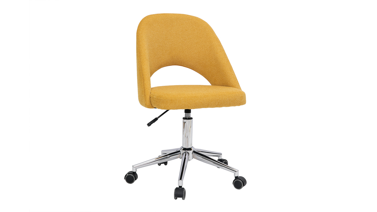 Silla de escritorio de tejido efecto aterciopelado texturizado amarillo mostaza y pata cromada COSETTE