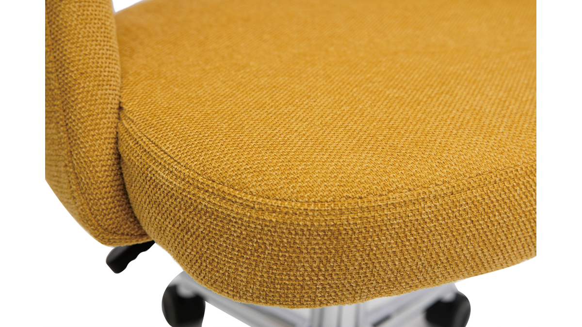 Silla de escritorio de tejido efecto aterciopelado texturizado amarillo mostaza y pata cromada COSETTE