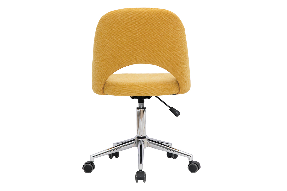 Silla de escritorio de tejido efecto aterciopelado texturizado amarillo mostaza y pata cromada COSETTE