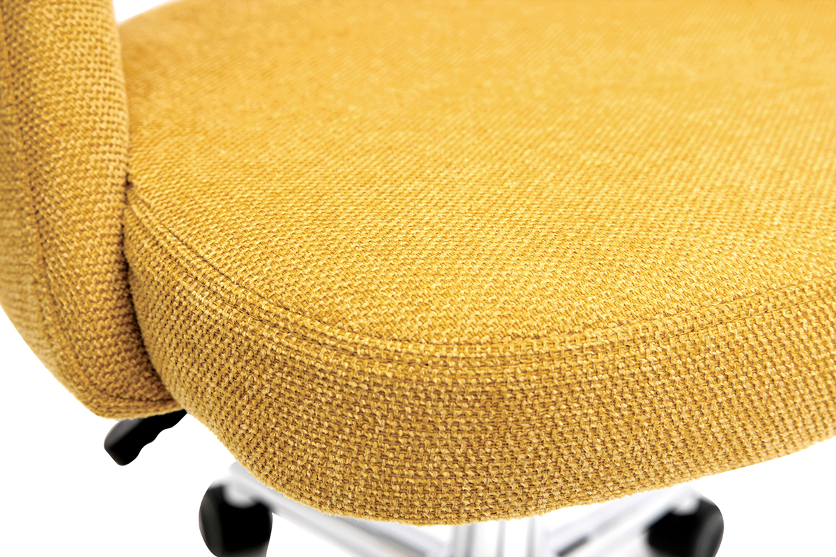 Silla de escritorio de tejido efecto aterciopelado texturizado amarillo mostaza y pata cromada COSETTE
