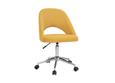 Silla de escritorio de tejido efecto aterciopelado texturizado amarillo mostaza y pata cromada COSETTE