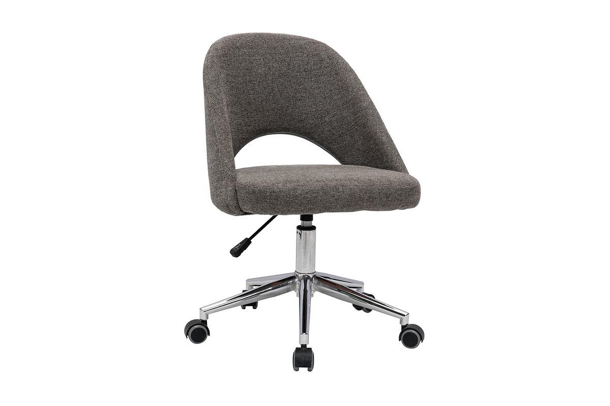 Silla de escritorio de tejido efecto aterciopelado texturizado gris y pata cromada COSETTE