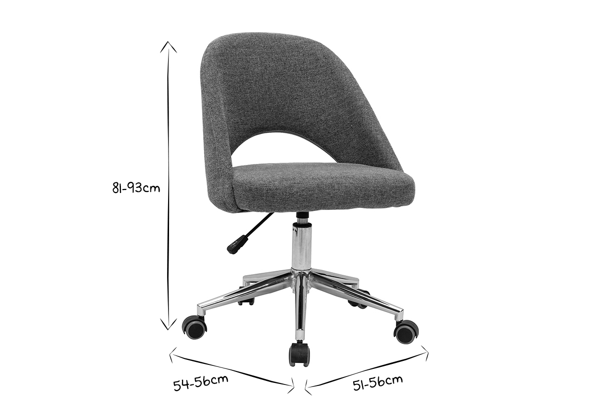 Silla de escritorio de tejido efecto aterciopelado texturizado gris y pata cromada COSETTE