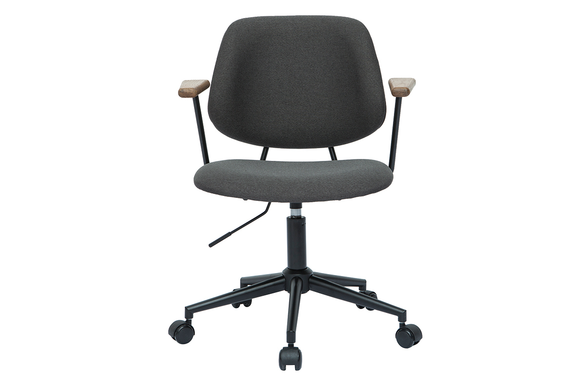 Silla de escritorio de tejido gris antracita, roble macizo y metal BARNET