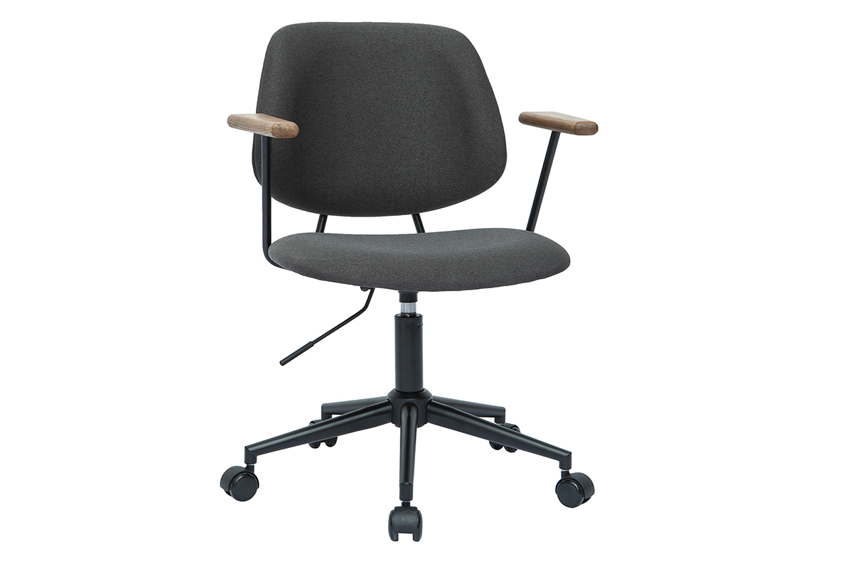 Silla de escritorio de tejido gris antracita, roble macizo y metal BARNET