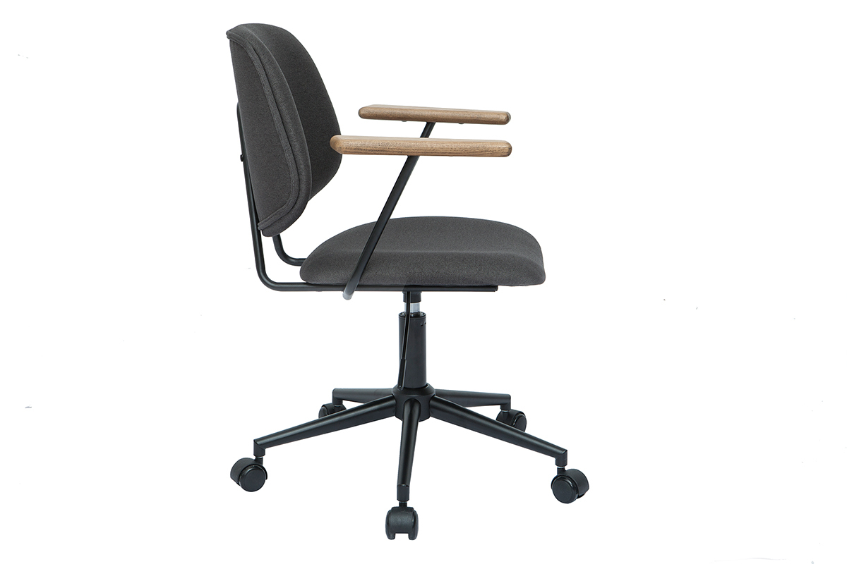Silla de escritorio de tejido gris antracita, roble macizo y metal BARNET