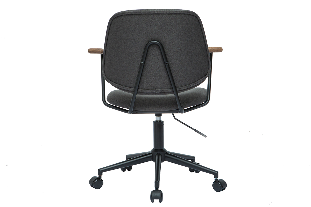 Silla de escritorio de tejido gris antracita, roble macizo y metal BARNET