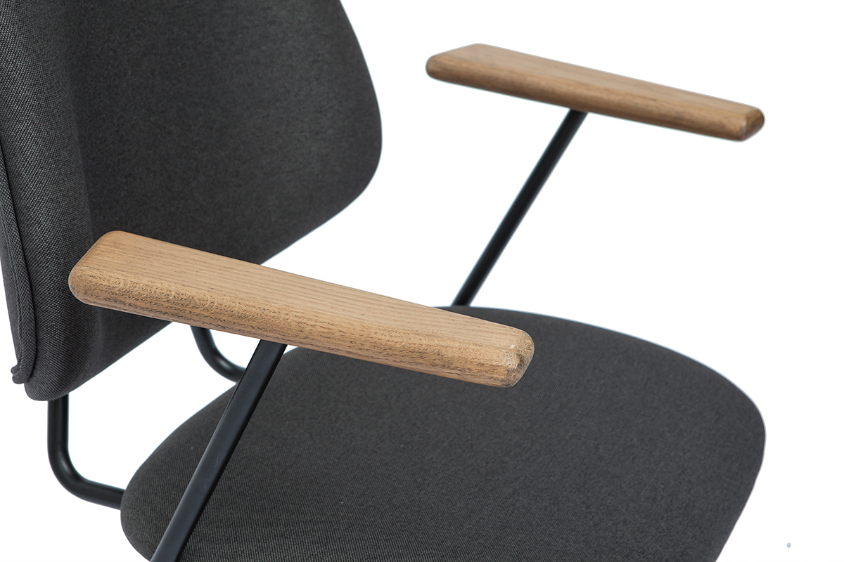 Silla de escritorio de tejido gris antracita, roble macizo y metal BARNET