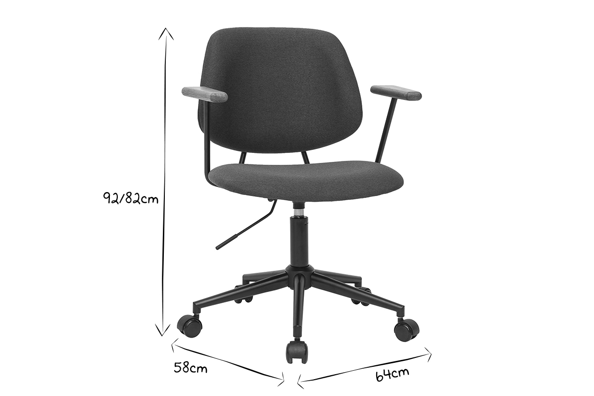 Silla de escritorio de tejido gris antracita, roble macizo y metal BARNET