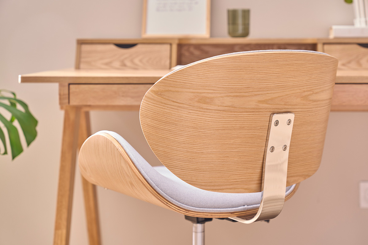 Silla de escritorio diseo gris claro y madera clara WALNUT
