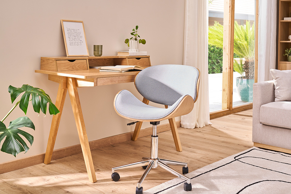 Silla de escritorio diseo gris claro y madera clara WALNUT