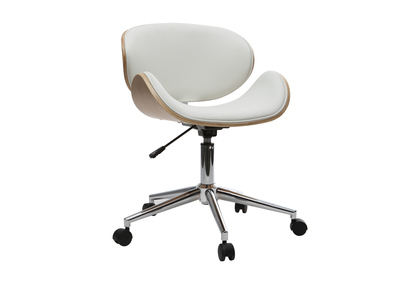 Silla de escritorio dise&ntilde;o PU blanca y madera clara WALNUT
