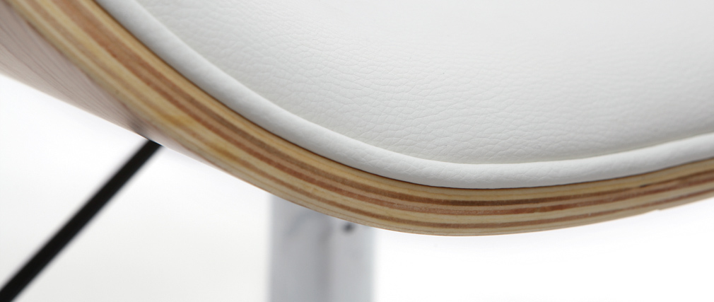 Silla de escritorio diseño PU blanco y madera clara WALNUT
