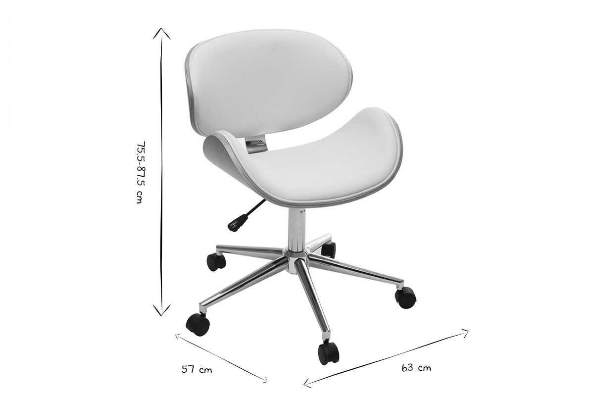 Silla de escritorio diseo PU blanco y madera clara WALNUT