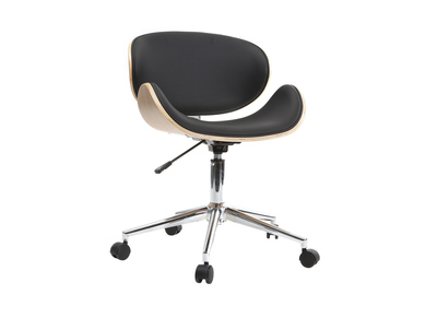 Silla de escritorio dise&ntilde;o PU negra y madera clara WALNUT