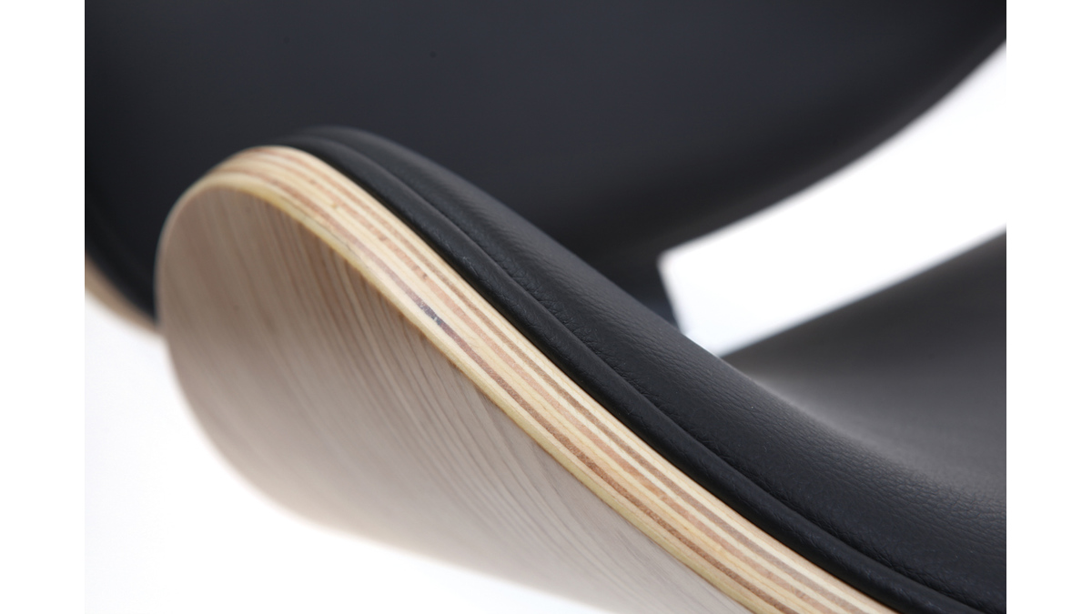 Silla de escritorio diseo PU negro y madera clara WALNUT