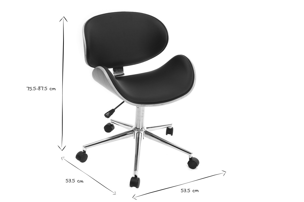 Silla de escritorio diseo PU negro y madera clara WALNUT