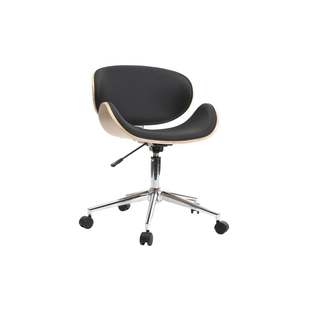 Silla de escritorio diseño PU negro y madera clara WALNUT