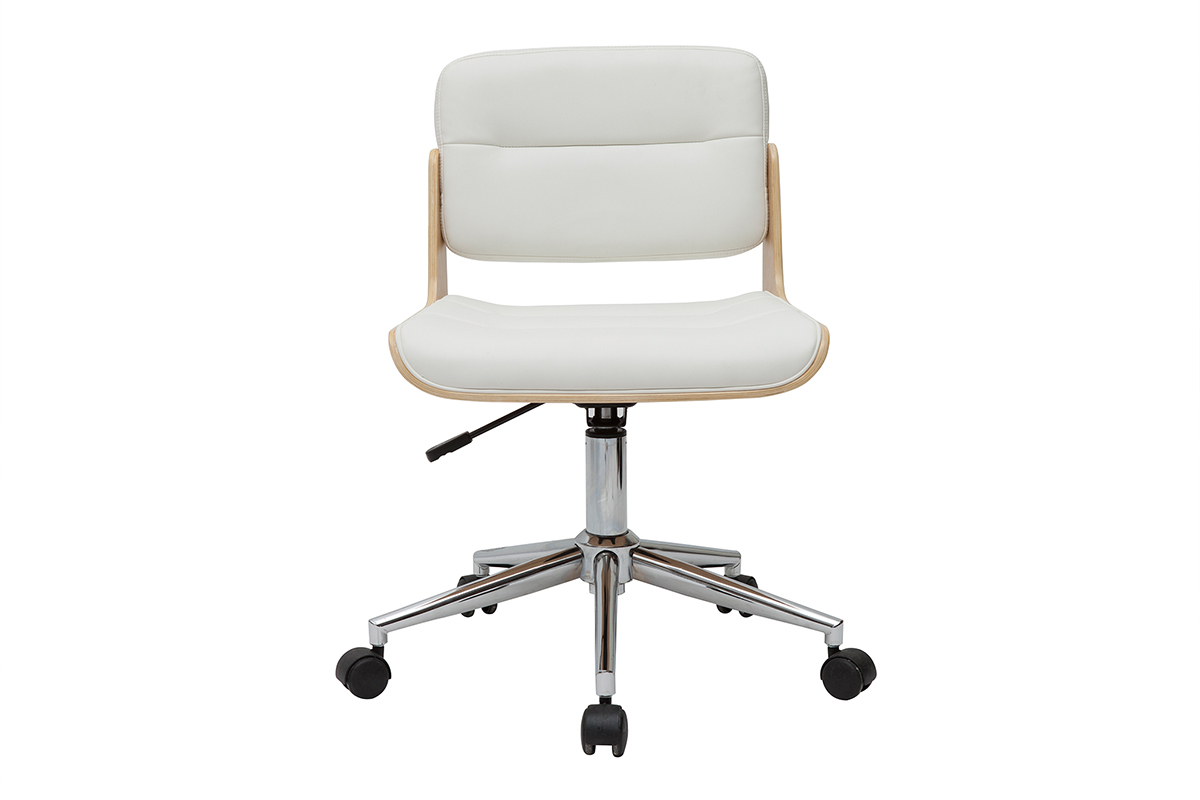 Silla de escritorio giratoria blanca con madera clara ARAMON