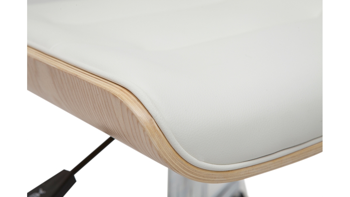 Silla de escritorio giratoria blanca con madera clara ARAMON