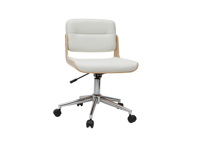 Silla de escritorio giratoria blanca con madera clara ARAMON