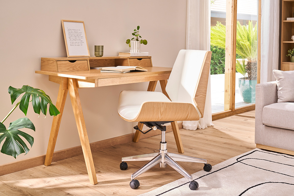 Silla de escritorio madera oscura y negra CURVED