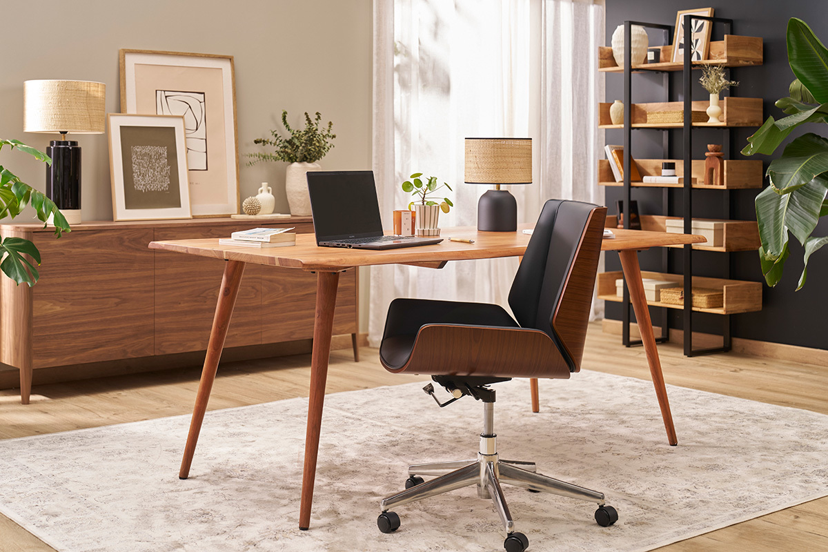 Silla de escritorio madera oscura y negra CURVED